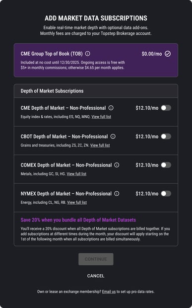 Add market data subscriptions information.