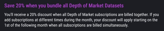Built in discount for Depth of Market datasets.